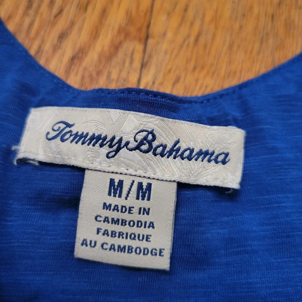 Tommy Bahama M Dress Blue Sleeveless Pearl Embroidered Shift Dress Coastal Beach